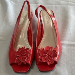 Classique Scarlet Floral Open-Toe Heels